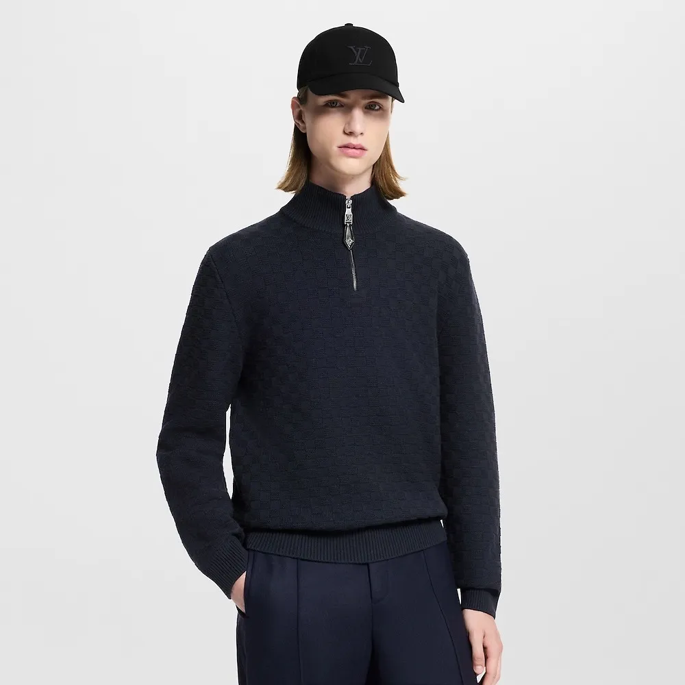 Louis Vuitton/Louis Vuitton checkerboard half-zip turtleneck sweater